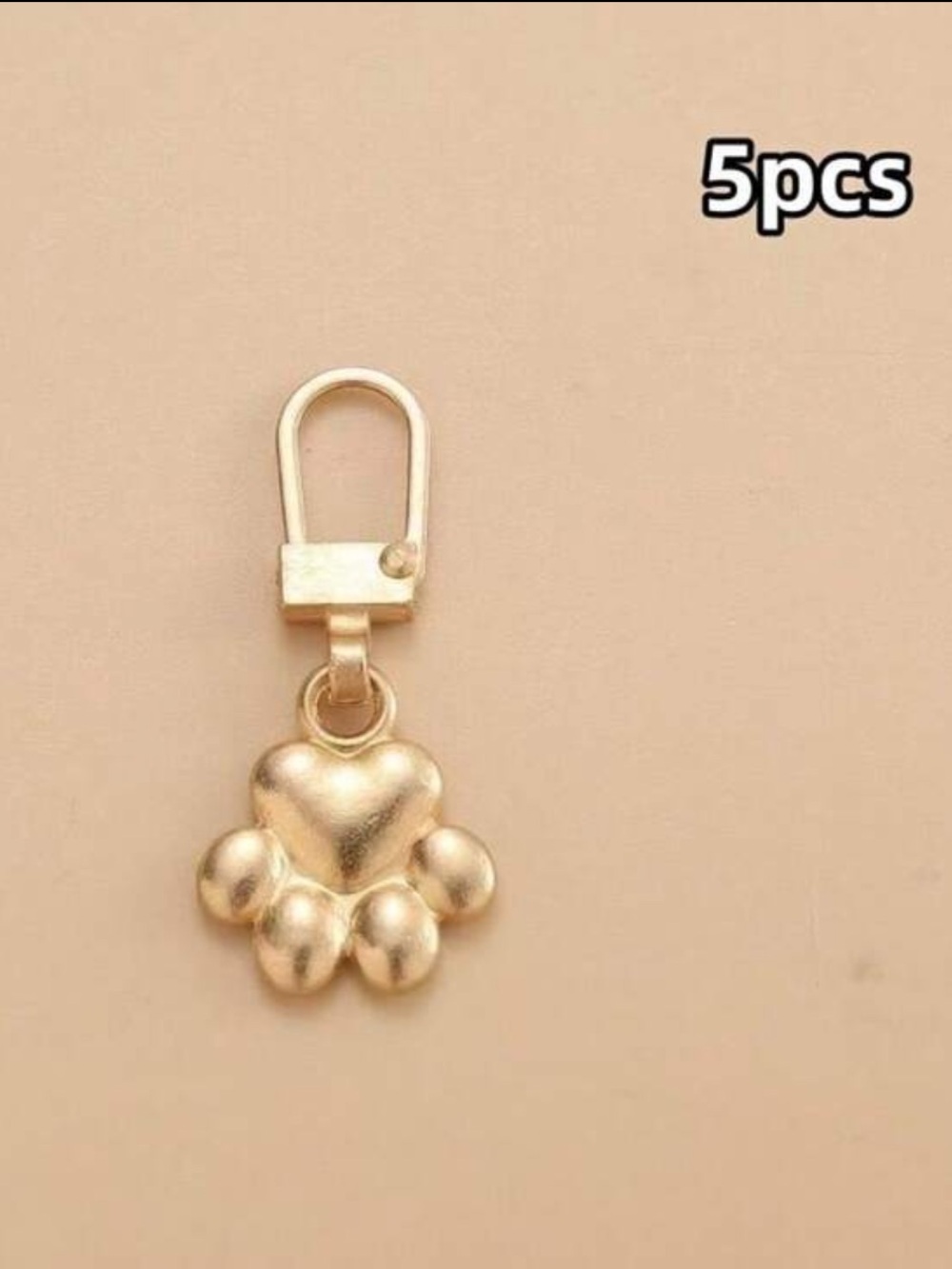 Gold Paw Print Zipper Pulls Detachable Replacement Charms Set - 5 Pack
